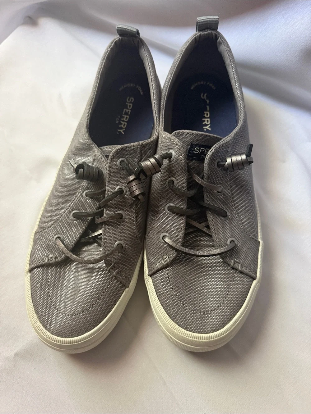 Sperry Gray Canvas Slip-On Sneakers with Toggle Laces
